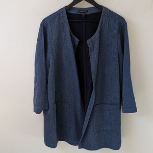 Eileen Fisher Women's Blue Organic Cotton Linen Open Front Long Cardigan Jacket